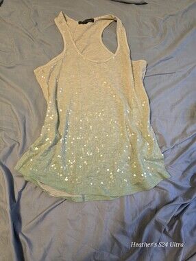 Almost Famous, Sequined Light Green To Gret Umbra, Racerback Tank Top